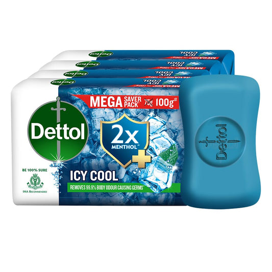 Dettol Icy Cool Bathing Soap Bar With 2x Menthol (500gm), 100gm - Pack of 5