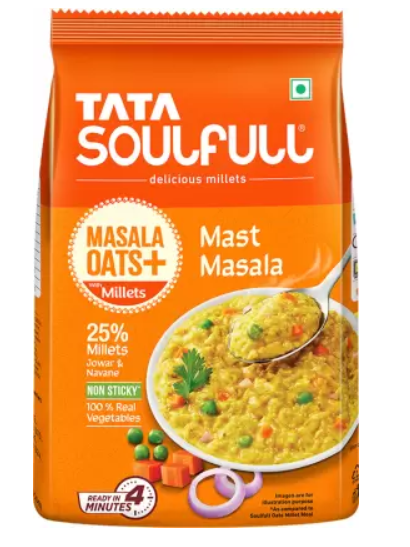 Tata Soulfull Masala Oats+, Mast Masala, 25% Millets, Real Veggies, Non Sticky, Healthy Snack Pouch  (500 g)