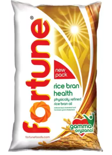 FORTUNE health physically refined Rice Bran Oil Pouch (Chawal Ki Bhusi Ka Tel)  (1 L