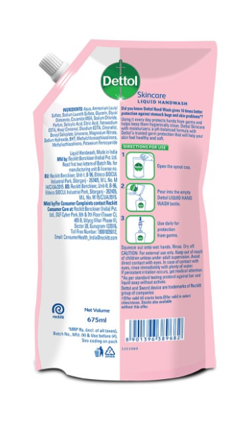 Dettol Skincare pH-Balanced Liquid Hand Wash Refill Pouch