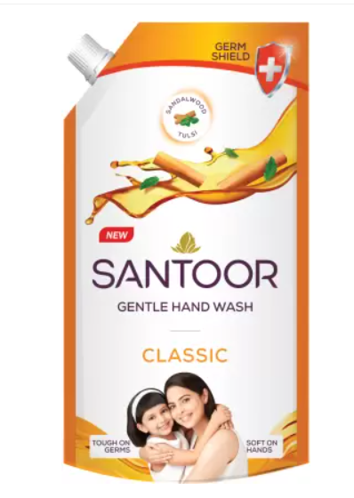 Santoor by Wipro Classic Gentle with Goodness of Sandalwood & Tulsi Hand Wash Pouch  (675 ml)