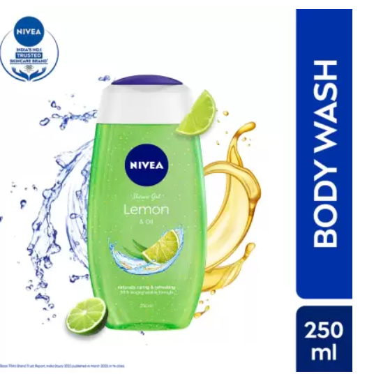 NIVEA Body Wash, Lemon & Oil Shower Gel, Pampering Care with Refreshing Scent of Lemon  (250 ml)