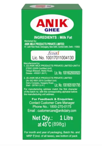 Anik Buffalo Ghee 1 L Carton