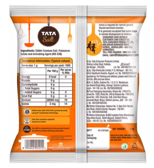 Tata Vacuum Evaporated Iodized Salt (Iodine Namak)  (1 kg)