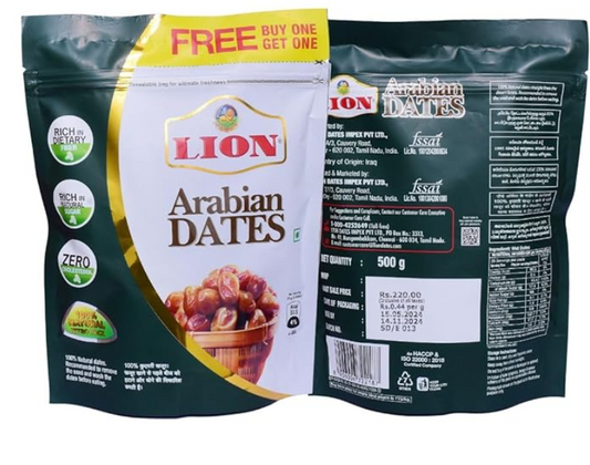 Lion Dates Arabian Seeded Dates 1kg - (Buy 500gms & Get 500gms FREE)